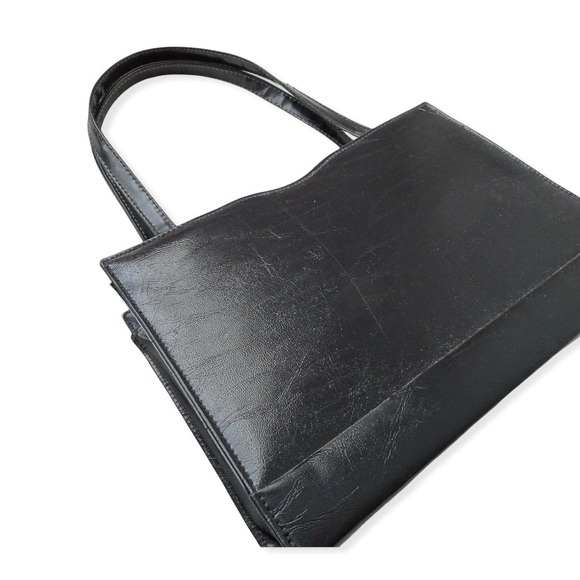 BLACK VINTAGE FAKE LEATHER HANDBAG - Picture 8 of 11